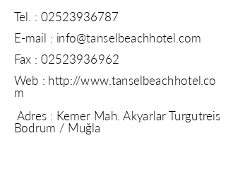 Tansel Beach Hotel iletiim bilgileri